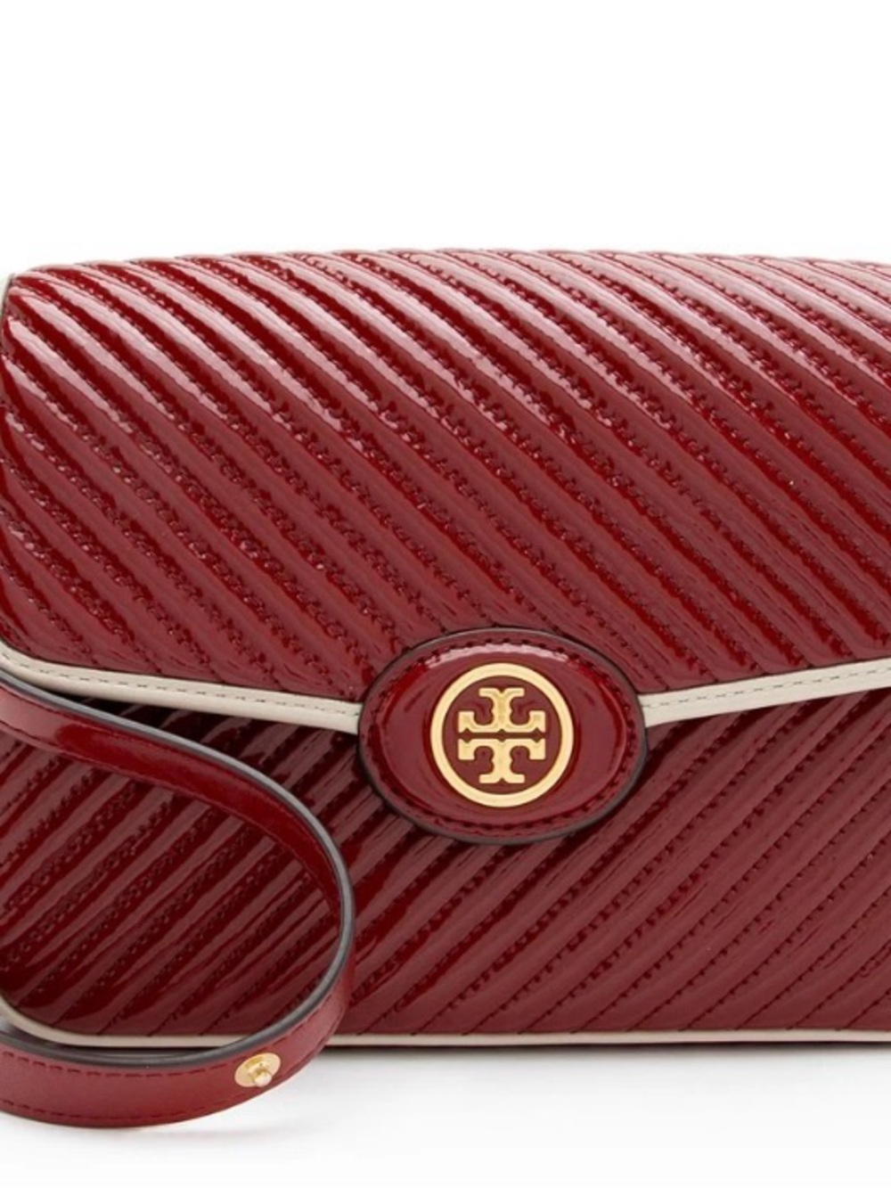 Tory Burch Red Patent Leather Shoulder Bag with Cream Trim